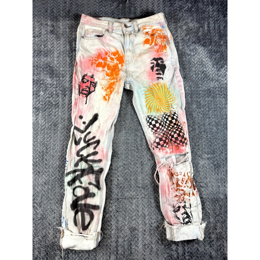 Reworked American Eagle Hand Painted Graffiti Boyfriend Jeans Size 2